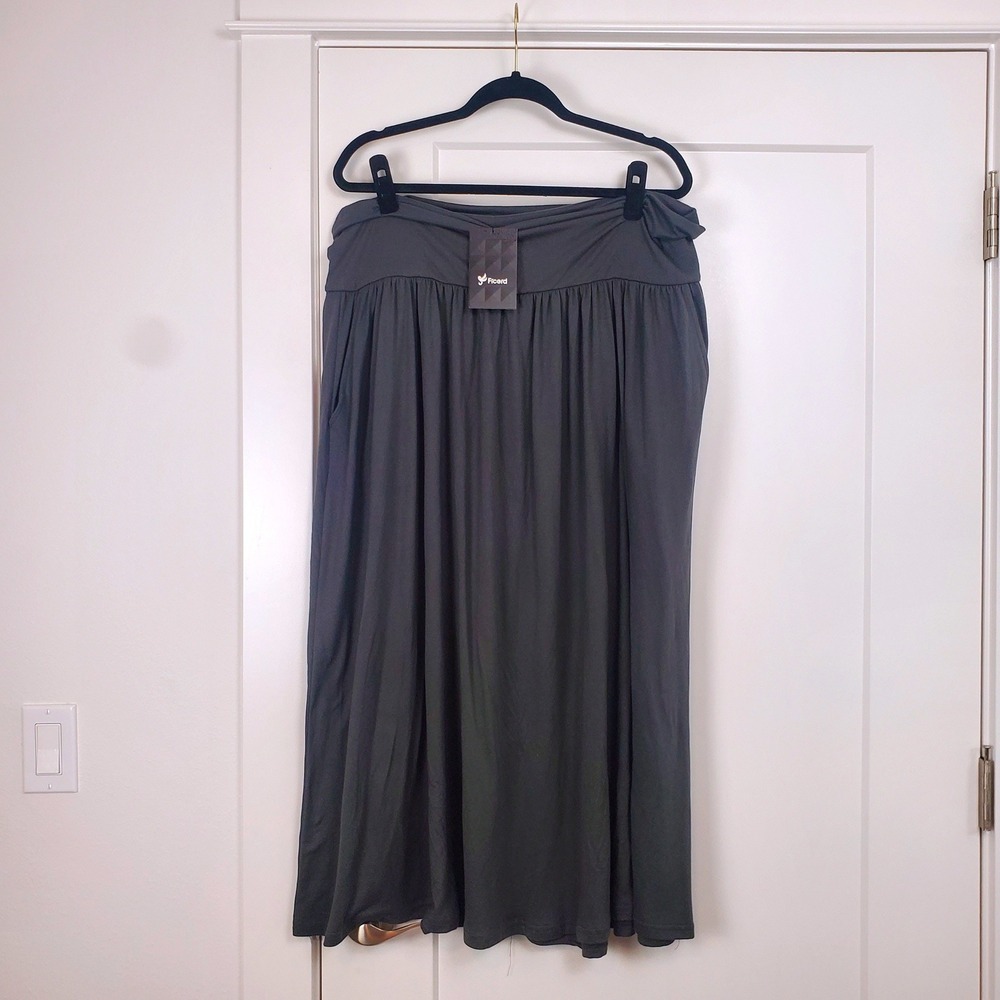 Ficerd Maxi Skirt Womens 3XL Dark Gray High Waisted Flowy Pockets New